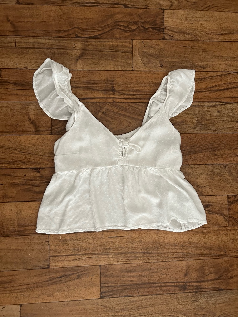 Hollister White Swiss Dot Babydoll Peplum Top Flutter Sleeve S